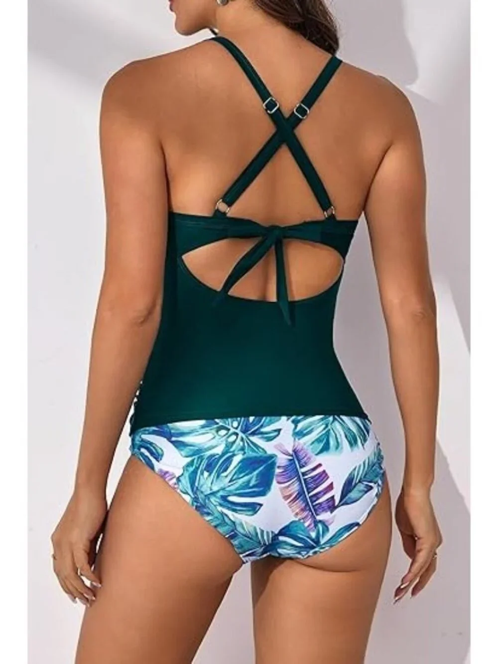 B2prity Size Large Tankini Set Two-Piece V-Neck High-Waisted Bikini Bottom